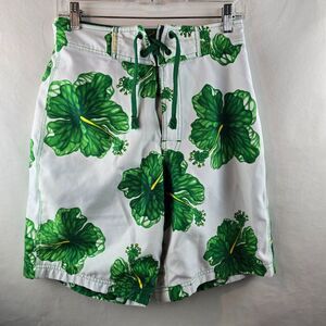 BKE Wet Board Shorts Mens 28 White Green Floral Swim Trunks Flower Pocket